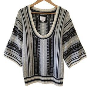 Old Navy Y2K Kimono Sweater Size L Fair Isle Stripe Lambs wool Angora Rabbit